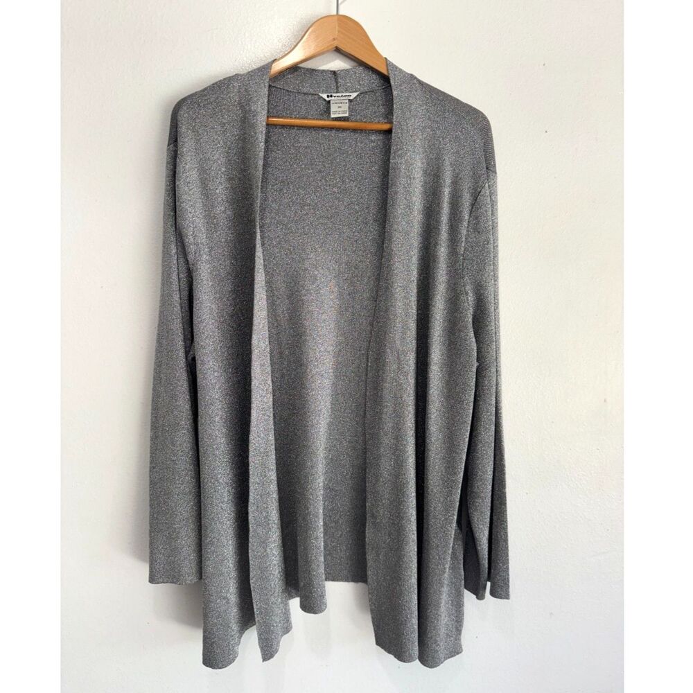 Nygard Collection sweater classic open front cardigan silver disco party women3X